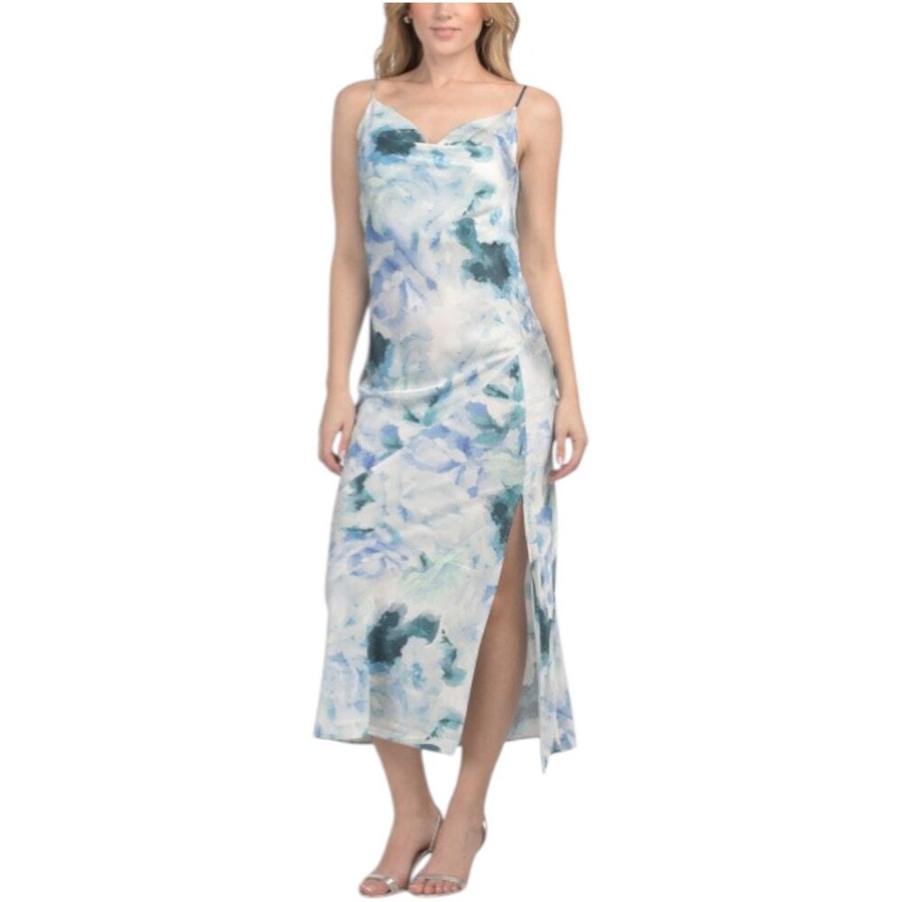 RACHEL ZOE Satin Drape Neck Maxi Slip Dress